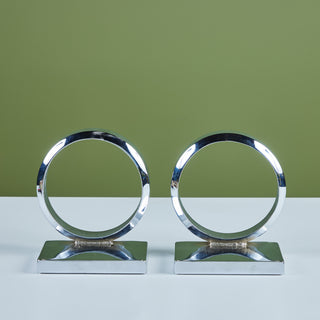 Circular Chrome Bookends in the Style of Curtis Jeré