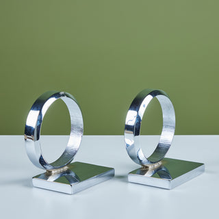 Circular Chrome Bookends in the Style of Curtis Jeré