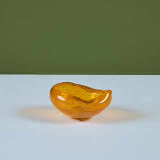 Pinched Orange Bubble Glass Bowl