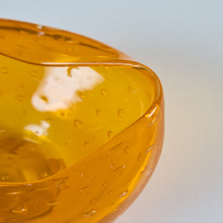 Pinched Orange Bubble Glass Bowl