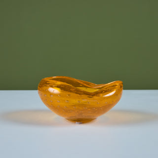 Pinched Orange Bubble Glass Bowl