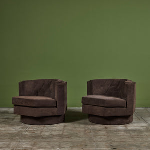 Pair of Brown Suede Swivel Chairs