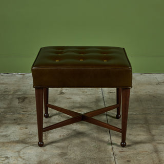 Pair of Edward Wormley Green Leather Ottomans for Dunbar