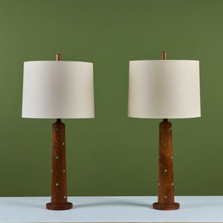 Pair of Gordon & Jane Martz Wood Table Lamps with Tile Inlay