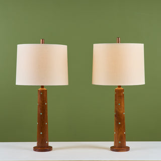 Pair of Gordon & Jane Martz Wood Table Lamps with Tile Inlay