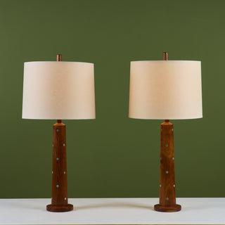 Pair of Gordon & Jane Martz Wood Table Lamps with Tile Inlay