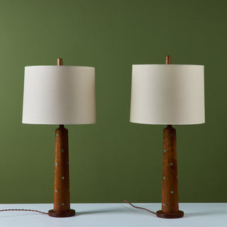 Pair of Gordon & Jane Martz Wood Table Lamps with Tile Inlay