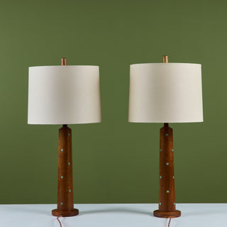 Pair of Gordon & Jane Martz Wood Table Lamps with Tile Inlay