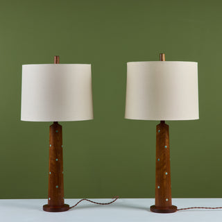 Pair of Gordon & Jane Martz Wood Table Lamps with Tile Inlay