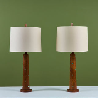 Pair of Gordon & Jane Martz Wood Table Lamps with Tile Inlay