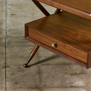 Pair of Walnut Nightstands with X Bases