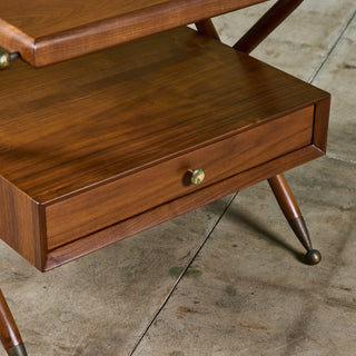 Pair of Walnut Nightstands with X Bases