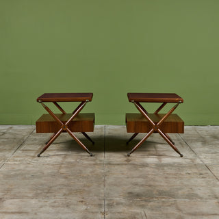 Pair of Walnut Nightstands with X Bases