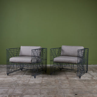 Pair of Wire Cube Patio Lounge Armchairs