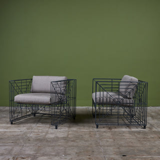 Pair of Wire Cube Patio Lounge Armchairs