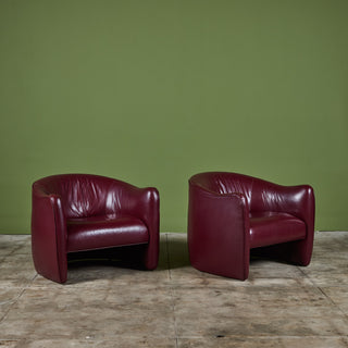 Pair of Plum Leather Club Lounge Chairs by Metropolitan Furniture Co.