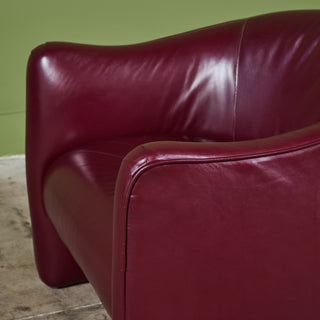 Pair of Plum Leather Club Lounge Chairs by Metropolitan Furniture Co.