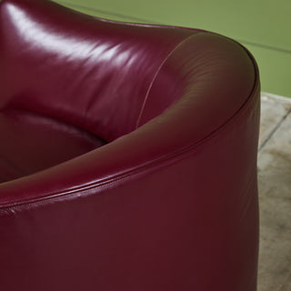 Pair of Plum Leather Club Lounge Chairs by Metropolitan Furniture Co.