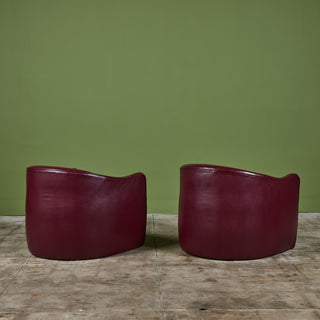 Pair of Plum Leather Club Lounge Chairs by Metropolitan Furniture Co.