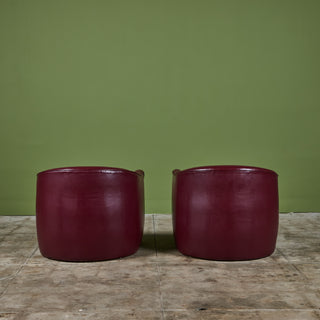 Pair of Plum Leather Club Lounge Chairs by Metropolitan Furniture Co.