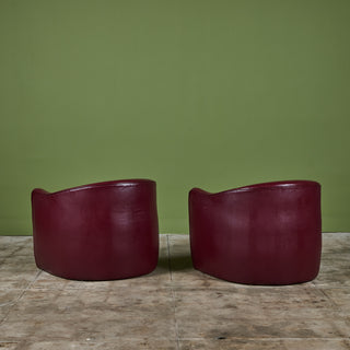 Pair of Plum Leather Club Lounge Chairs by Metropolitan Furniture Co.