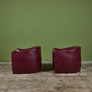 Pair of Plum Leather Club Lounge Chairs by Metropolitan Furniture Co.