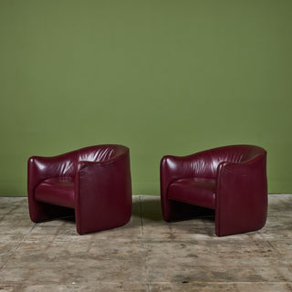 Pair of Plum Leather Club Lounge Chairs by Metropolitan Furniture Co.