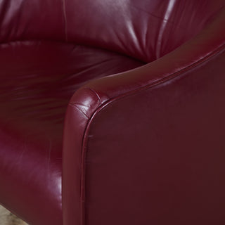 Pair of Plum Leather Club Lounge Chairs by Metropolitan Furniture Co.