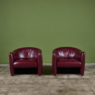 Pair of Plum Leather Club Lounge Chairs by Metropolitan Furniture Co.