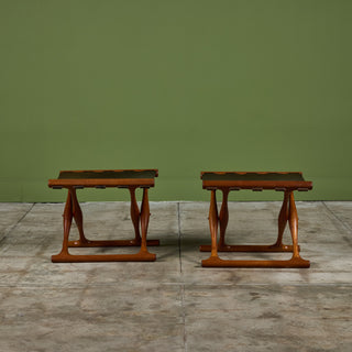 Pair of Poul Hundevad “Guldhoj” Teak Folding Stools for Vamdrup Stolefabrik