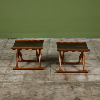 Pair of Poul Hundevad “Guldhoj” Teak Folding Stools for Vamdrup Stolefabrik