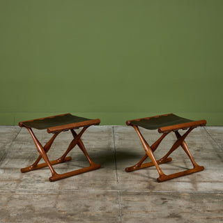 Pair of Poul Hundevad “Guldhoj” Teak Folding Stools for Vamdrup Stolefabrik