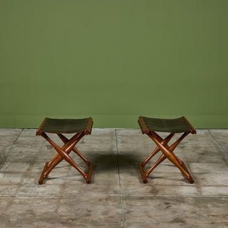 Pair of Poul Hundevad “Guldhoj” Teak Folding Stools for Vamdrup Stolefabrik