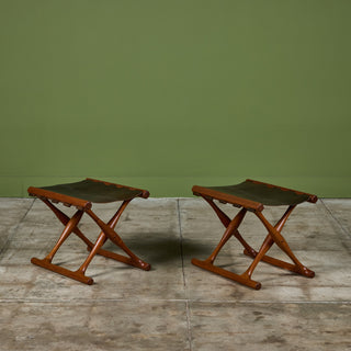 Pair of Poul Hundevad “Guldhoj” Teak Folding Stools for Vamdrup Stolefabrik