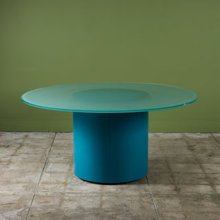 Paul Mayen Style Postmodern Glass Top Drum Dining Table