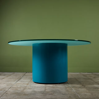 Paul Mayen Style Postmodern Glass Top Drum Dining Table