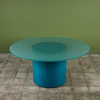 Paul Mayen Style Postmodern Glass Top Drum Dining Table