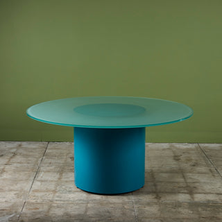 Paul Mayen Style Postmodern Glass Top Drum Dining Table