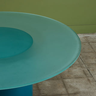 Paul Mayen Style Postmodern Glass Top Drum Dining Table