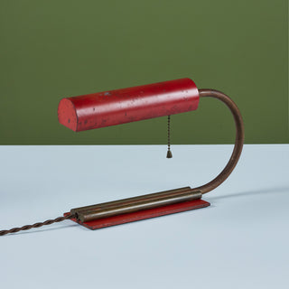 Red Enamel Desk Lamp in the Style of Gilbert Rohde