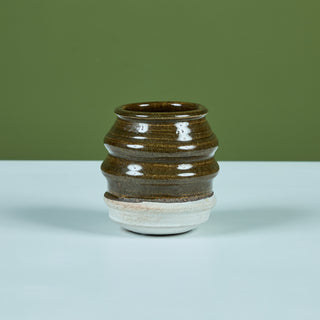 Ribbed Stoneware Vessel with Two-tone Glaze