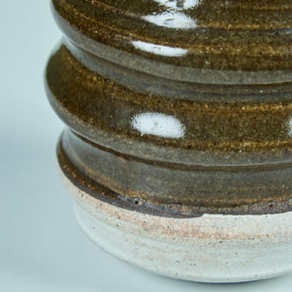 Ribbed Stoneware Vessel with Two-tone Glaze