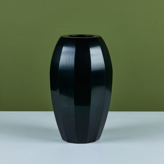 Robert Kuo Dark Green Round Facet Vase