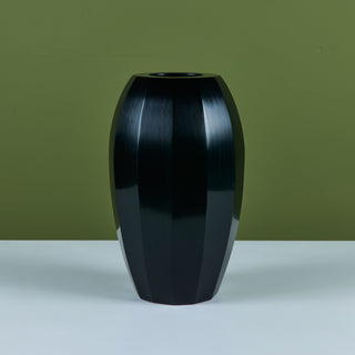 Robert Kuo Dark Green Round Facet Vase