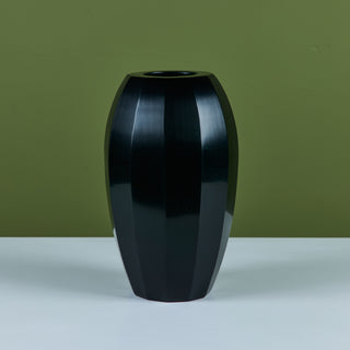 Robert Kuo Dark Green Round Facet Vase