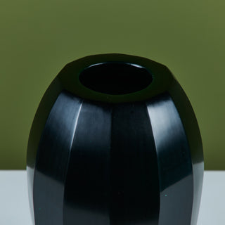 Robert Kuo Dark Green Round Facet Vase