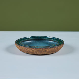 Glazed Stoneware Ashtray with Crushed Glass Rim