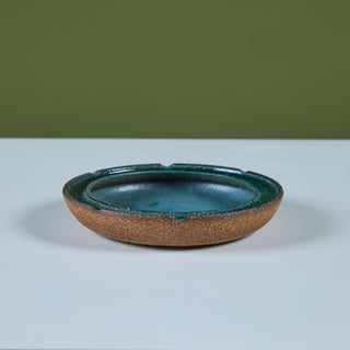 Glazed Stoneware Ashtray with Crushed Glass Rim