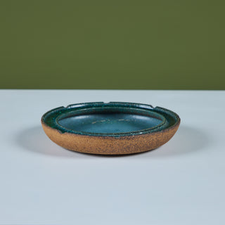 Glazed Stoneware Ashtray with Crushed Glass Rim