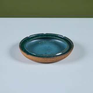 Glazed Stoneware Ashtray with Crushed Glass Rim